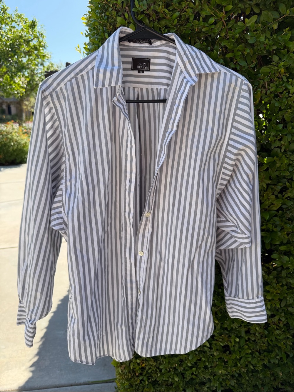 John Henry White & Gray Stripe Women’s Button-Up Shirt